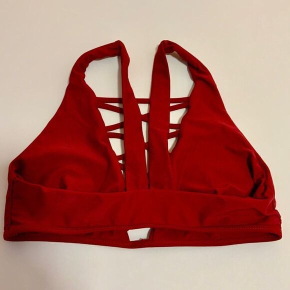 Cupshe Wine Red Lingering Farewell Lace Up Bikini Top Small - Picture 6 of 9